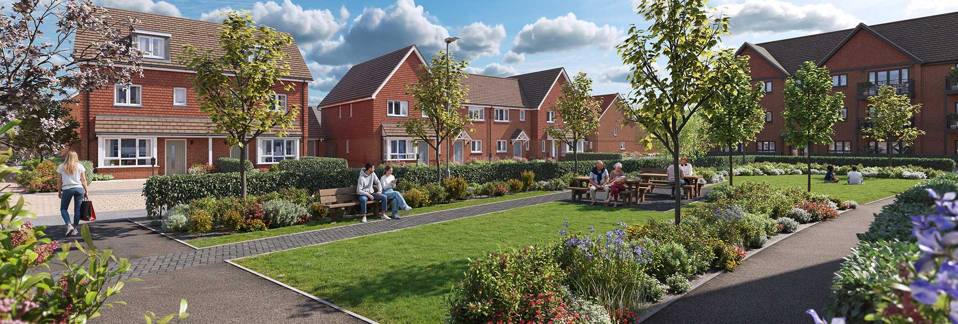 A CGI of a community green space at Eastbrook Village